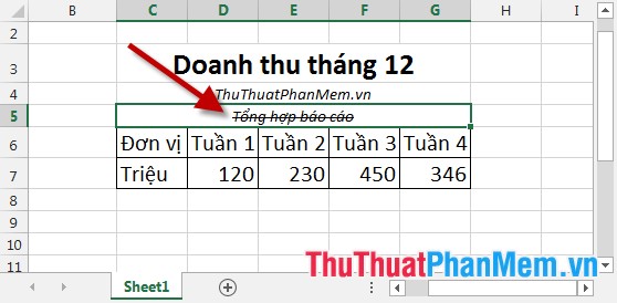 Gạch ngang trong Excel