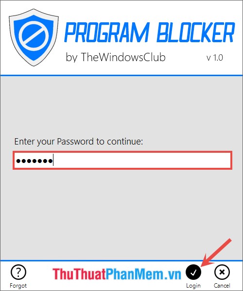 Đăng nhập vào chương trình Program Blocker