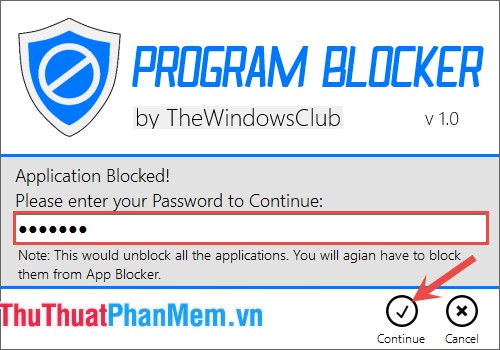 Ứng dụng đã khóa bằng Program Blocker