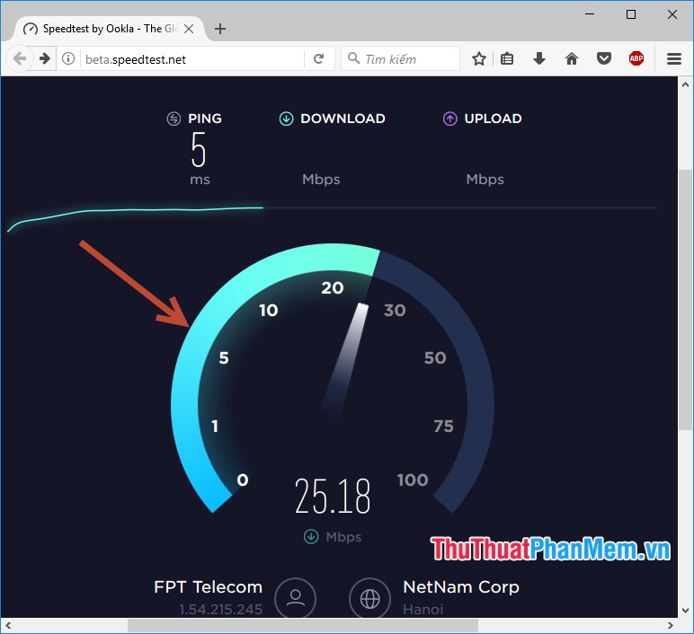 SpeedTest thực hiện test tốc độ Download