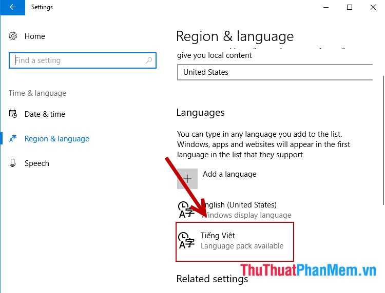 Đã thêm tiếng Việt vào phần ngôn ngữ