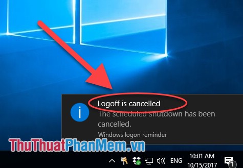 Thông báo bạn đã hủy bỏ lệnh tắt máy tính