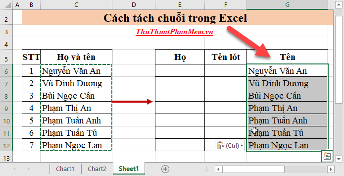 Cách tách chuỗi trong Excel