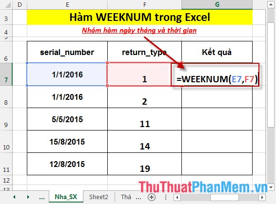 Hàm WEEKNUM - Hàm trả về số thứ tự của tuần trong năm  trong Excel