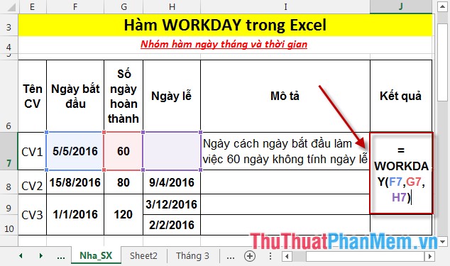 Hàm WORKDAY - Hàm trả một ngày trước hoặc sau ngày bắt đầu một số ngày làm việc trong Excel