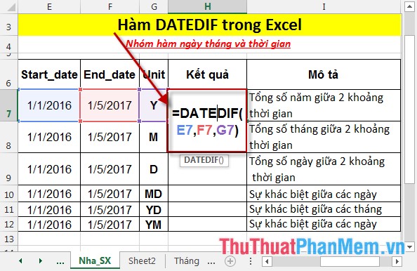Hàm DATEDIF - Hàm tính toán số ngày, tháng, năm giữa 2 ngày trong Excel