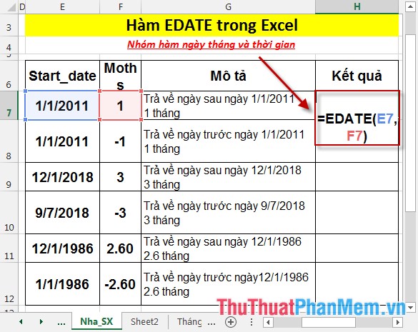 Hàm EDATE - Hàm cộng trừ tháng vào 1 ngày cụ thể đã xác định trong Excel