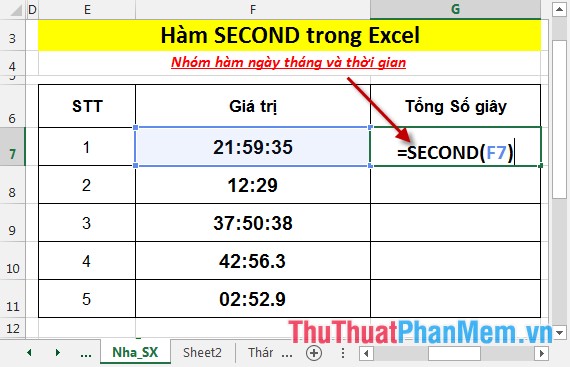 Hàm SECOND - Hàm trả về phần giây của 1 giá trị thời gian trong Excel