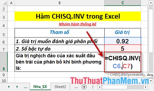 Hàm CHISQ.INV - Hàm trả về giá trị nghịch đảo của xác suất đầu bên trái của phân bố khi bình phương trong Excel
