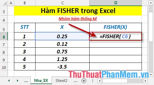 Hàm FISHER - Hàm trả về phép biến đổi Fissher tại x trong Excel
