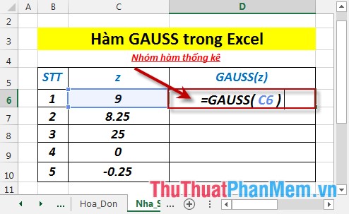 Hàm GUSSE - Hàm trả về xác suất một phần tử của tổng thể thường chuẩn hóa trong Excel