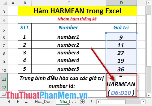 Hàm HARMEAN - Hàm trả về trung bình điều hòa của một tập dữ liệu trong Excel