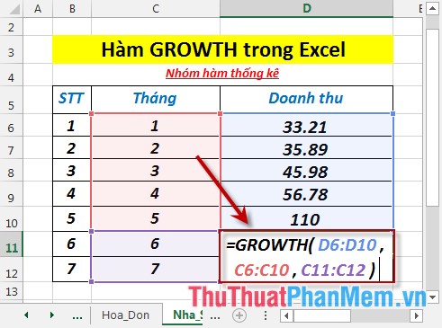 Hàm GROWTH - Hàm tính toán giá trị tăng trưởng hàm mũ bằng cách sử dụng dữ liệu hiện có trong Excel