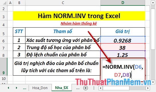Hàm NORM.INV - Hàm trả về giá trị nghịch đảo của phân bố lũy tích chuẩn trong Excel