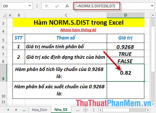 Hàm NORM.S.DIST - Hàm trả phân bố chuẩn hóa với trung độ bằng 0 và độ lệch chuẩn bằng 1 trong Excel