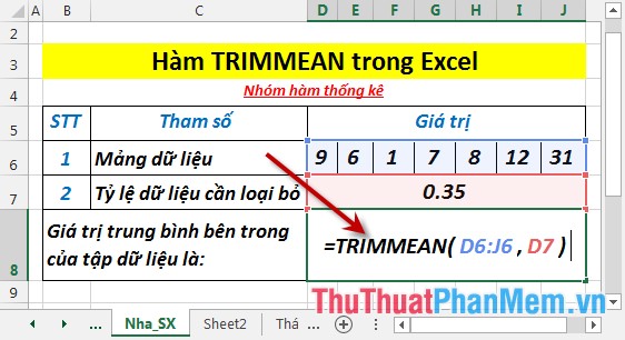 Hàm TRIMMEAN - Hàm trả về trung bình phần bên trong của tập dữ liệu trong Excel