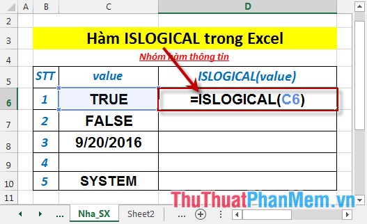 Hàm ISLOGICAL - Hàm trả về giá trị True nếu giá trị đó là giá trị logic trong Excel