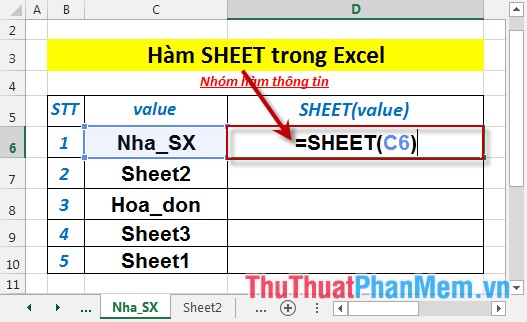 Hàm SHEET - Hàm trả về giá trị số trang tính của trang tính được tham chiếu trog Excel