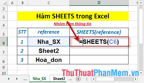 Hàm SHEETS - Hàm trả về số lượng các trang trong 1 tham chiếu trong Excel