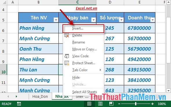 Cách chèn thêm và xóa bớt bảng tính trong Excel