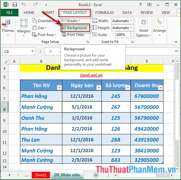 Xóa màu nền hình nền trong Excel