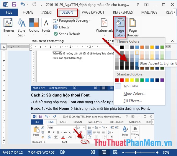 Chọn tab Design - Page Color - lựa chọn màu