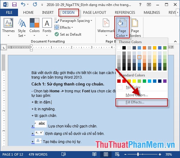 Vào thẻ Design - Page Color - Fill Effects...