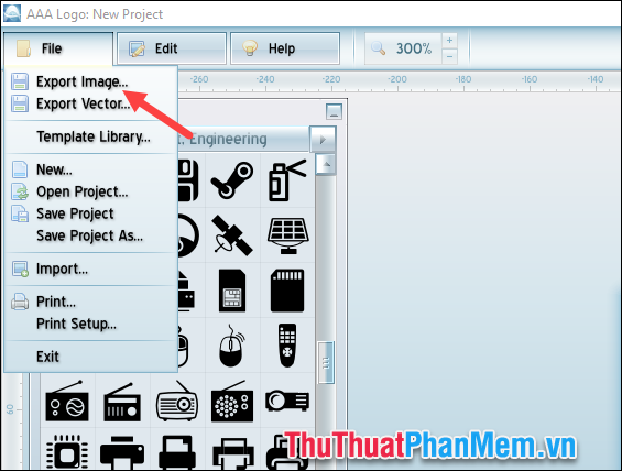 Để lưu ảnh các bạn chọn File - Export image... sau đó chọn thư mục để lưu Logo