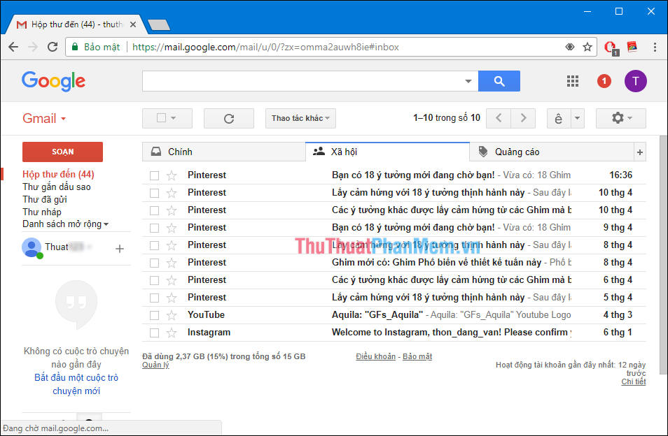Giao diện Gmail chuyển sang tiếng Việt