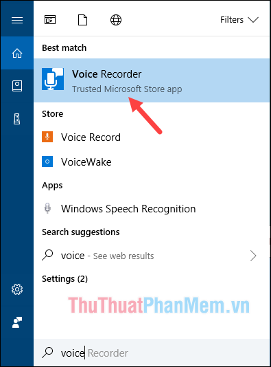 Trong Windows 10, hãy tìm công cụ Ghi âm.