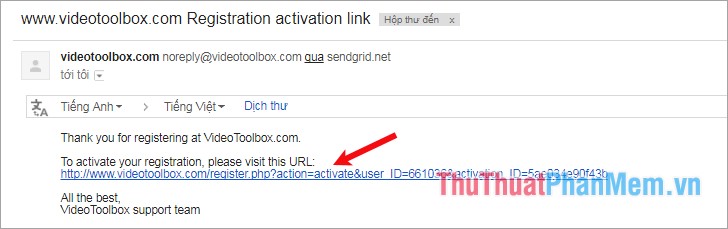 Đăng nhập vào tài khoản email đã đăng ký để kích hoạt tài khoản trên Video Toolbox