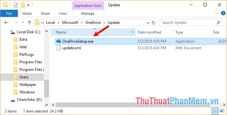 Bấm đúp vào OneDriveSetup.exe để tiếp tục cài đặt lại OneDrive.