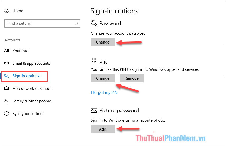 Trong mục Sign-in Option có 3 kiểu mật khẩu cho máy tính