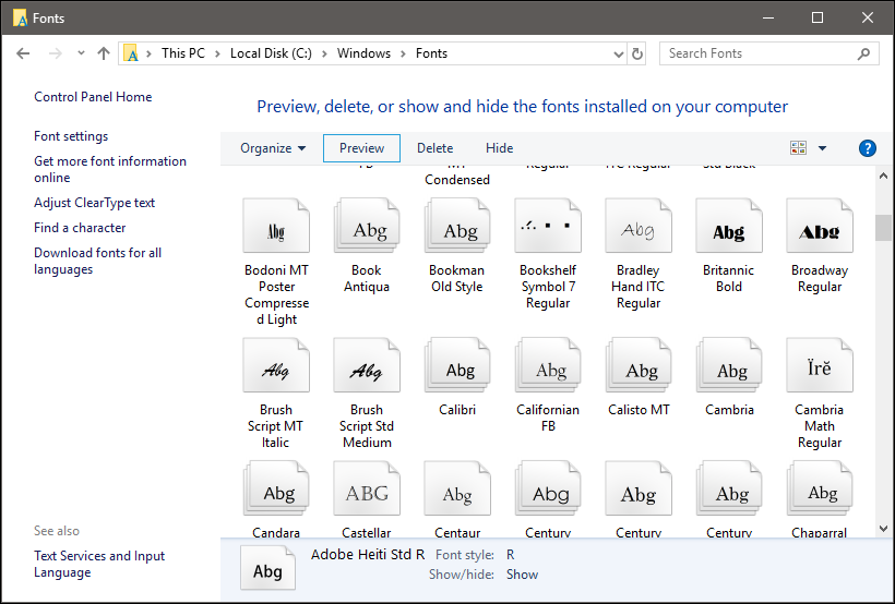 Sao chép tất cả các phông chữ bạn muốn cài đặt vào thư mục C:\Windows\Fonts.