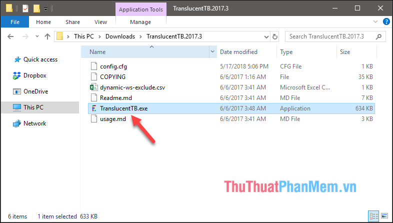Bấm đúp vào tệp TranslucentTB.exe để chạy ứng dụng.
