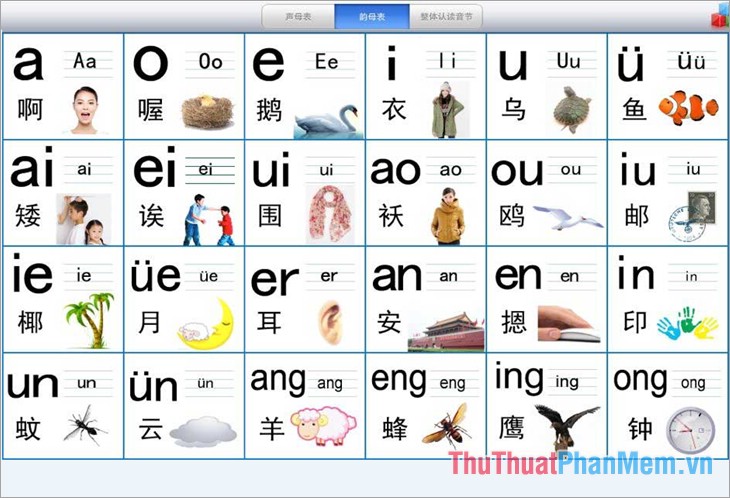 Hệ thống ngữ âm Trung Quốc có 36 nguyên âm (vận mẫu)