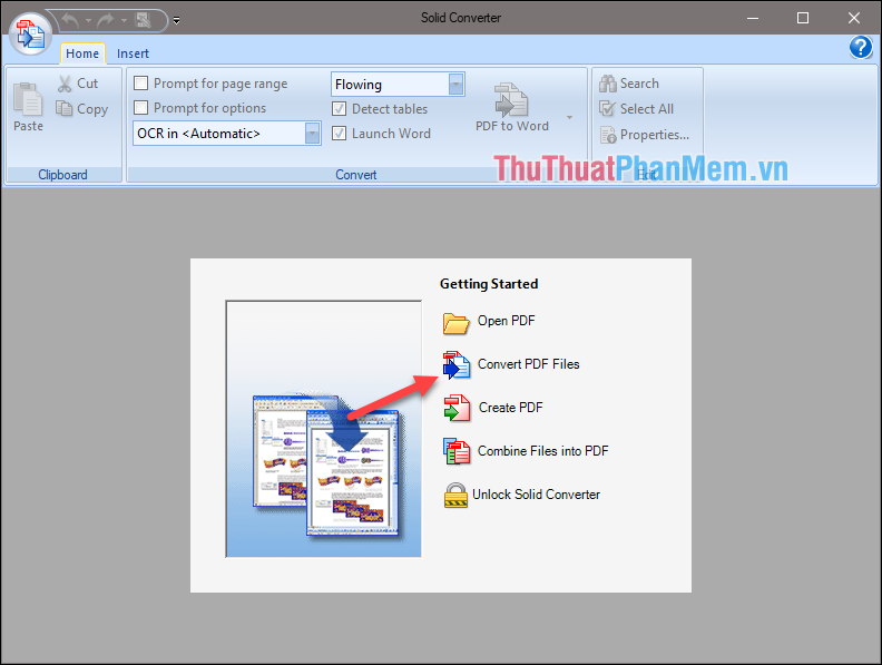 Mở phần mềm Solid Converter lên và chọn mục Convert PDF Files