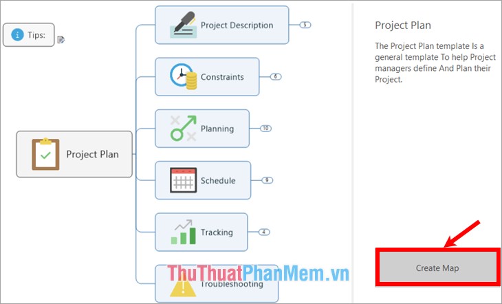Xuất hiện Templates Preview chọn Create Map