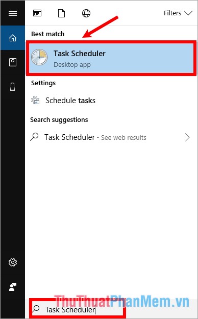Nhấn chọn khung tìm kiếm của Windows, nhập từ khóa Task Scheduler