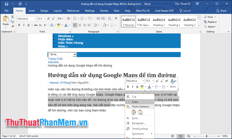Chuột phải lên file HTML chọn Open with - Word