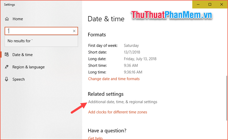 Chọn Additional date, time & regional settings