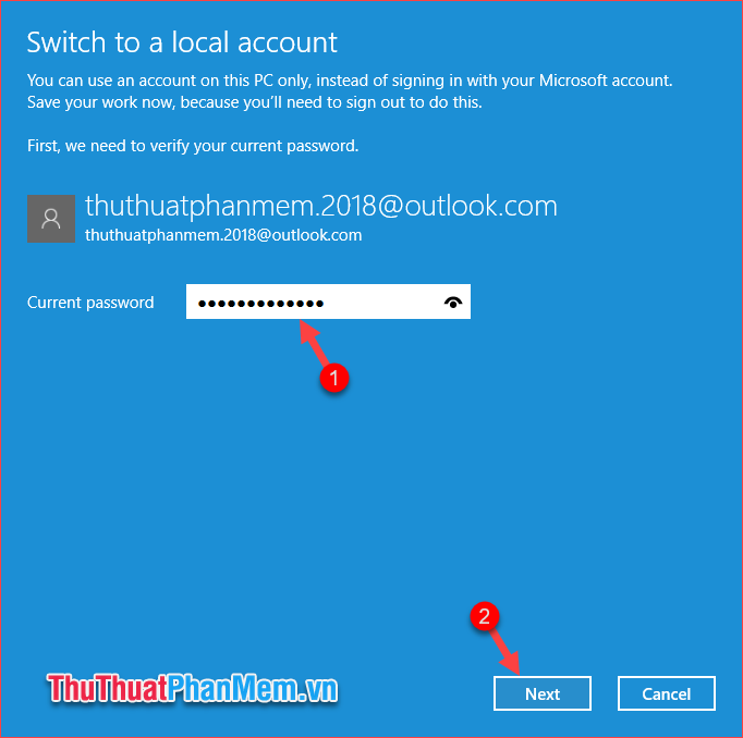 Nhập mật khẩu cho tài khoản bạn sử dụng trên máy tính của mình và[次へ]Nhấp chuột.