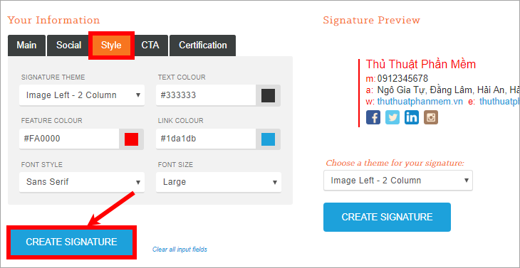 Chọn Create signature để tạo chữ ký
