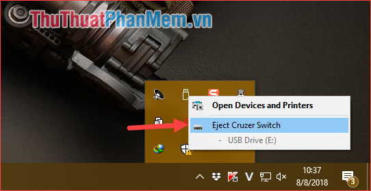 Nhấp chuột phải vào biểu tượng USB trên khay hệ thống và chọn[デバイス名の取り出し]Chọn.