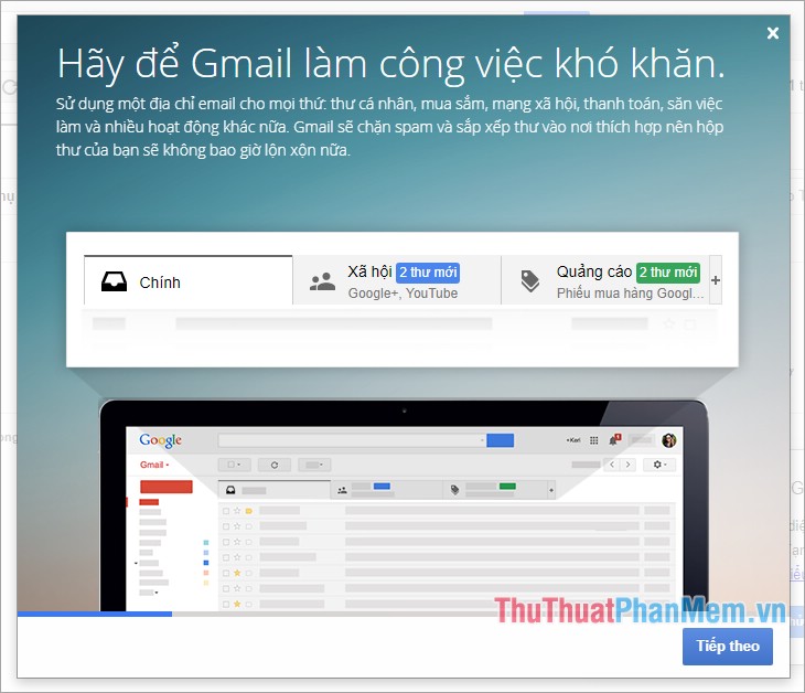 Wenn Sie zum ersten Mal auf Google Mail zugreifen, wird ein einfaches Tutorial-Fenster angezeigt