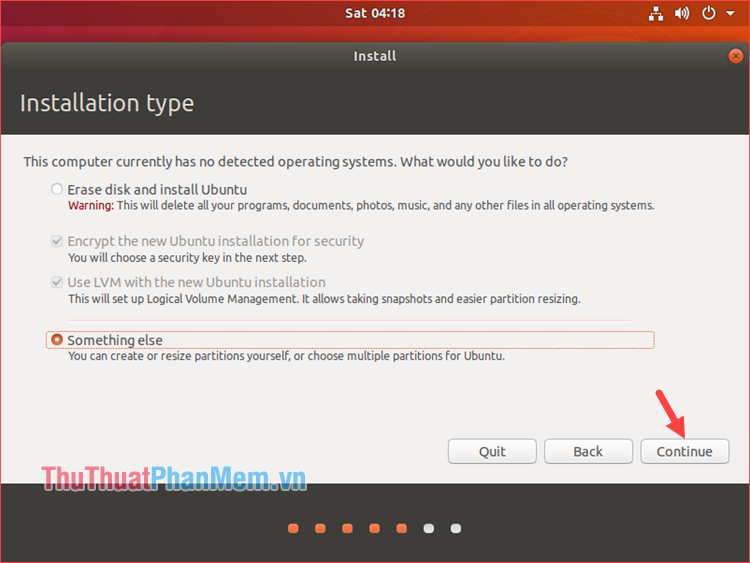 Tùy chọn xóa đĩa và cài đặt Ubuntu, v.v.