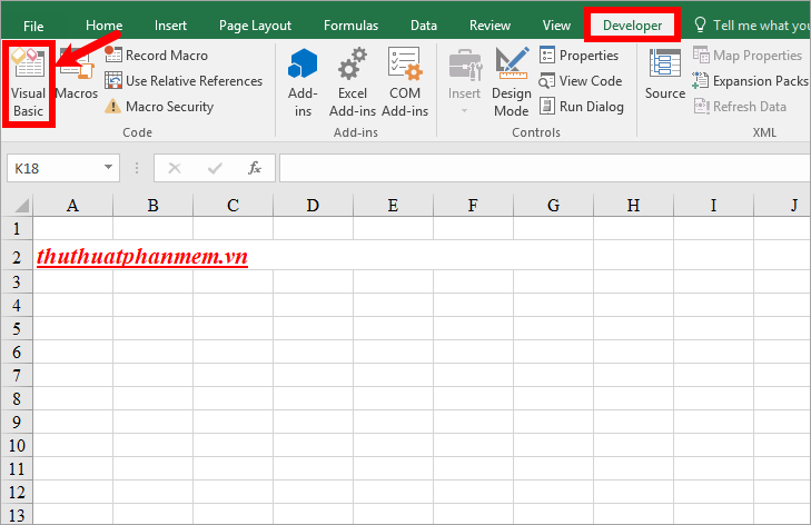 Trên giao diện Excel chọn Developer - Visual Basic