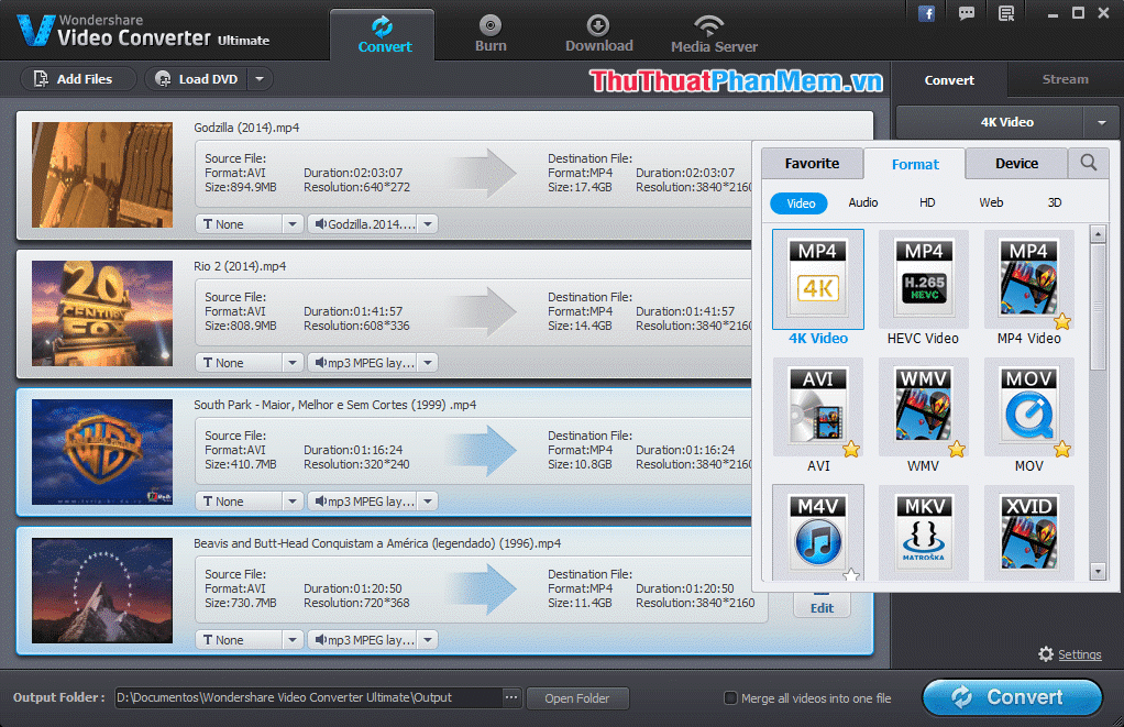 Giao diện phần mềm Wondershare Video Converter Ultimate