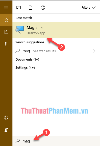 Mở tính năng tìm kiếm và nhập từ Magnifier