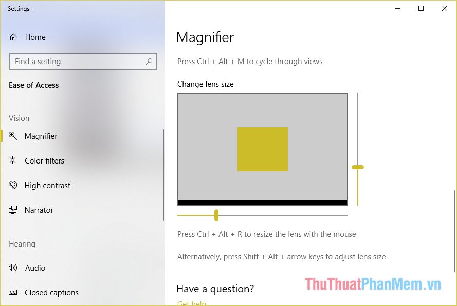 Cửa sổ thiết lập Magnifier